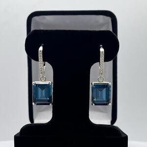 BEAUTIFUL 14ctw Emerald Cut London Blue Spinel Earrings